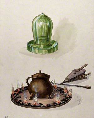 Surgery: A Cupping Glass (above) and a Pot on Top of a Fire, with a Cautery (?) and a Pair of Bellows