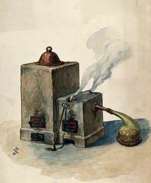 Alchemy: A Double Furnace with a Glass Vessel Connected to It