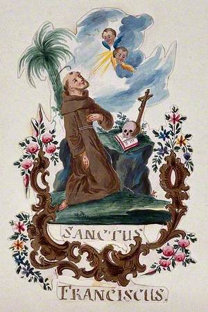 Saint Francis of Assisi, Kneeling, Having a Vision of Two Angels in the Sky