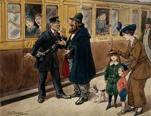 In a Railway Station: A Bearded Man Who Cannot Take a Seat in the First Class Carriage Is Arguing with a Ticket Controller