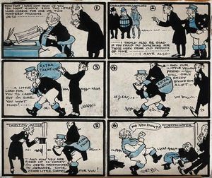 'A. J. Balfour as Prime Minister asks John Bull to pay for increasingly costly policies, but eventually John Bull refuses'