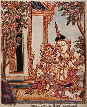 A Scene from ‘Ramayana’: Hanuman (?) Getting Intimate with a Beautiful Maiden