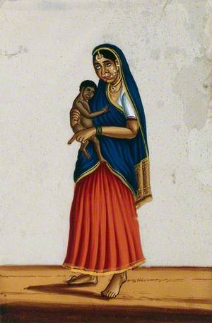 A Snake Charmer's Wife Holding a Small Baby