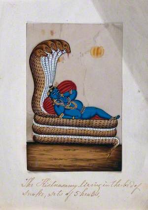 Krishna Lying on the Coils of a Five-Headed Snake, Supported by Some Cushions