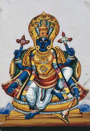 Vishnu: a Major Hindu Deity, the Preserver of the Universe, with Four Arms, Holding a Conch, Mace and Discus