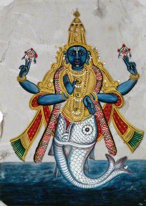 Vishnu in His Incarnation as Matsya (Fish) to Save the Sacred Books