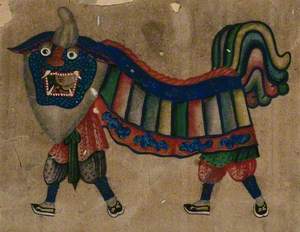 Two Figures Parade in a Chinese Dragon Train