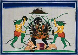 Kali Ma, a Ferocious Form of Durga Devi Fighting the Demons