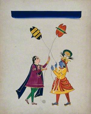 Krishna and Radha Flying Kites