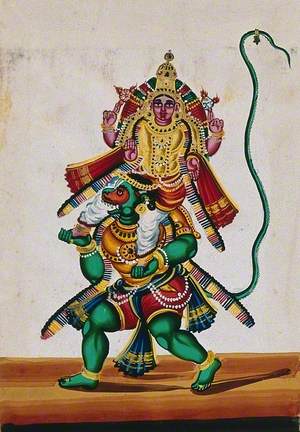 Hanuman, the Monkey God Carrying Lord Vishnu on His Shoulders