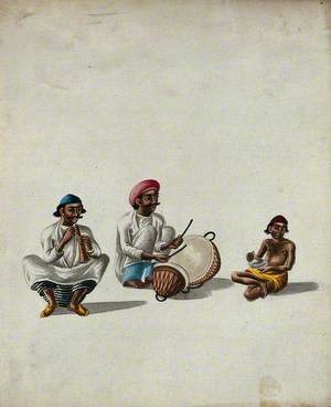 Three Musicians Sitting with Their Instruments