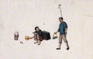 A Chinese Man Delivers Food to a Prisoner Chained to a Metal Weight