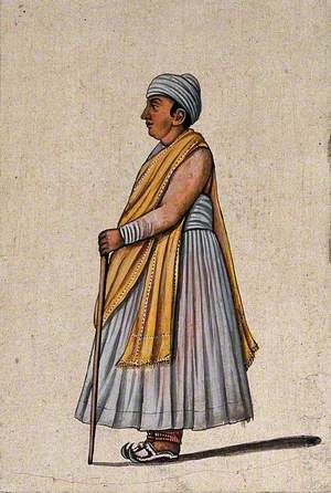 A Lucknow Courtier Holding a Walking Stick