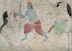 An Indian Swordsman Slays a Giant Woman