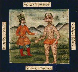 A Persian Man Stands alongside a Div (Demon)