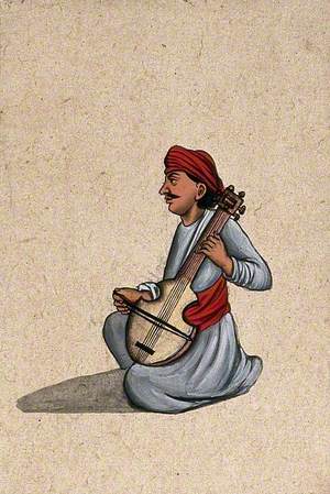 A Musician Playing an Indian Stringed Instrument, Similar to the Sarangi