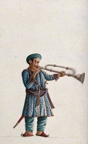 A Musician Playing an Indian Bugle