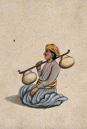 A Musician Playing the Veena (Indian Stringed Instrument)