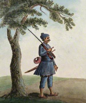 A Guard Carrying a Rifle, a Sword and a Bugle Horn (?)