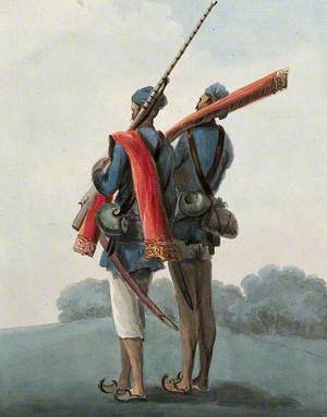 Two Sepoys (Native Soldiers) Holding Rifles and Swords