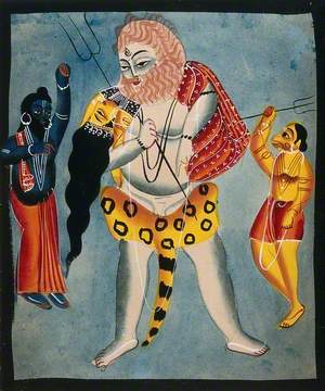 Shiva Carries Sati on His Back, Flanked by Two Other Deities