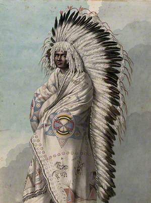Native North American Costume: A Man Wearing a Decorated Robe and a Feather Headdress