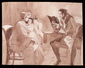 A Man Reading a Novel with an Affecting Plot to His Wife and Daughters