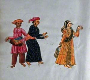 A Muslim Dancing Woman with Two Male Musicians of South India