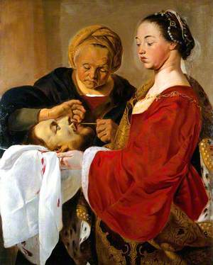 Herodias Mutilating the Severed Head of Saint John the Baptist Held by Salome