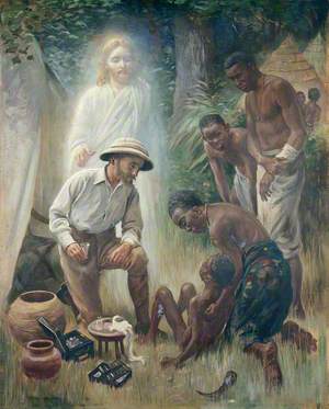 A Medical Missionary Attending to a Sick African