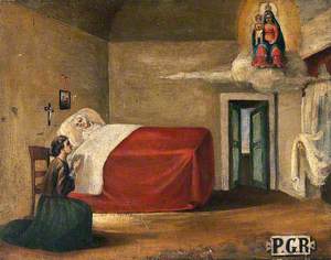 A Woman in Bed, with a Second Woman Kneeling beside Her in Prayer to the Virgin and Child