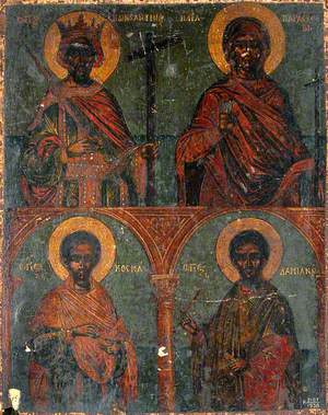 Icon with Saint Constantine, Saint Paraskeva, Saint Cosmas and Saint Damian