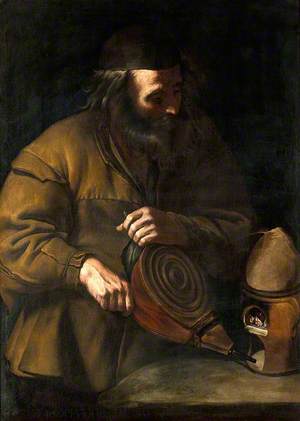 An Alchemist Applying Bellows to a Fire beneath a Retort