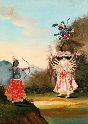 Rama and Hanuman Fighting Ravana