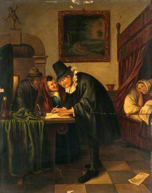 A Physician Writing a Prescription for a Sick Young Woman