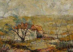 A Cottage and Tree in a Hilly Landscape