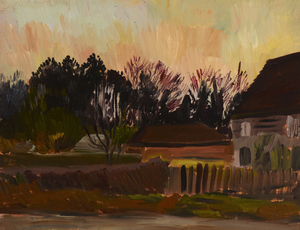 Village Scene with Setting Sun