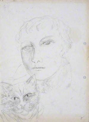 Portrait Sketch of Marc Chagall with Cat