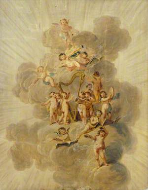 Winged Cherubs with Musical Instruments