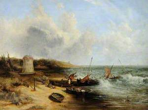 Coast Scene with Fishing Boats and a Martello Tower, Jersey