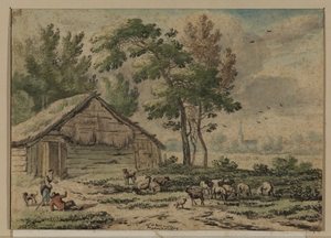 Landscape with Sheep and Shepherds before a Barn