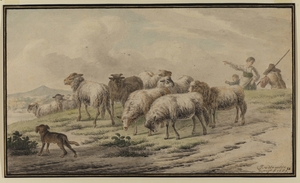 Landscape with Sheep and Shepherds on the Brow of a Hill