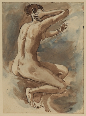 Seated Female Nude with One Hand Outstretched and the Other on the Back of Her Neck