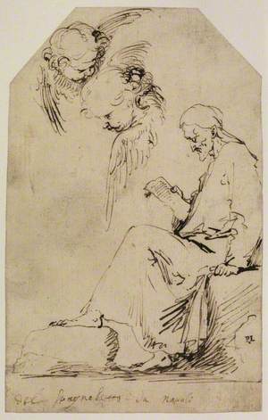 Sheet of Studies with a Seated Man Reading and Two Cherubim