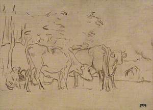 Landscape with Cows, Cowherd and Dog