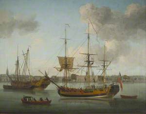 A Royal Naval Sloop Moored off the Royal Dockyard, Deptford