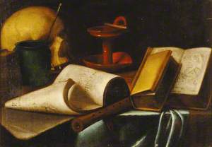 Skull, Candlestick and Books