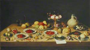 A Still Life with Fruit and Flowers on a Table