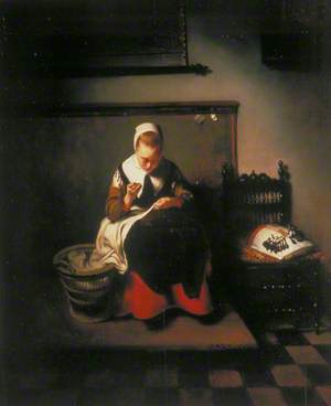 A Young Woman Sewing