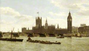 Westminster Bridge and the Houses of Parliament from the River, London